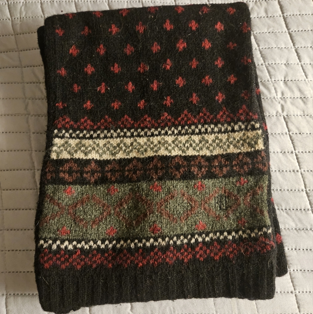 Ralph Lauren Black and Red Fair Isle Scarf